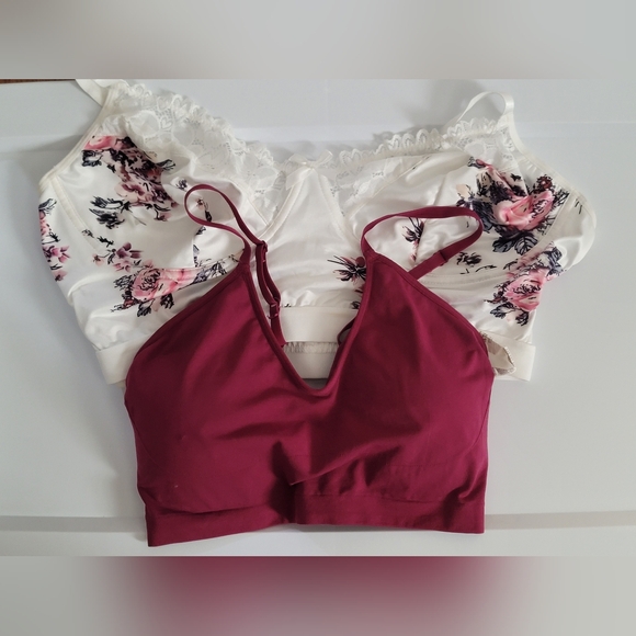 YITTY Tops - YITTY Burgundy and Floral Bralettes
